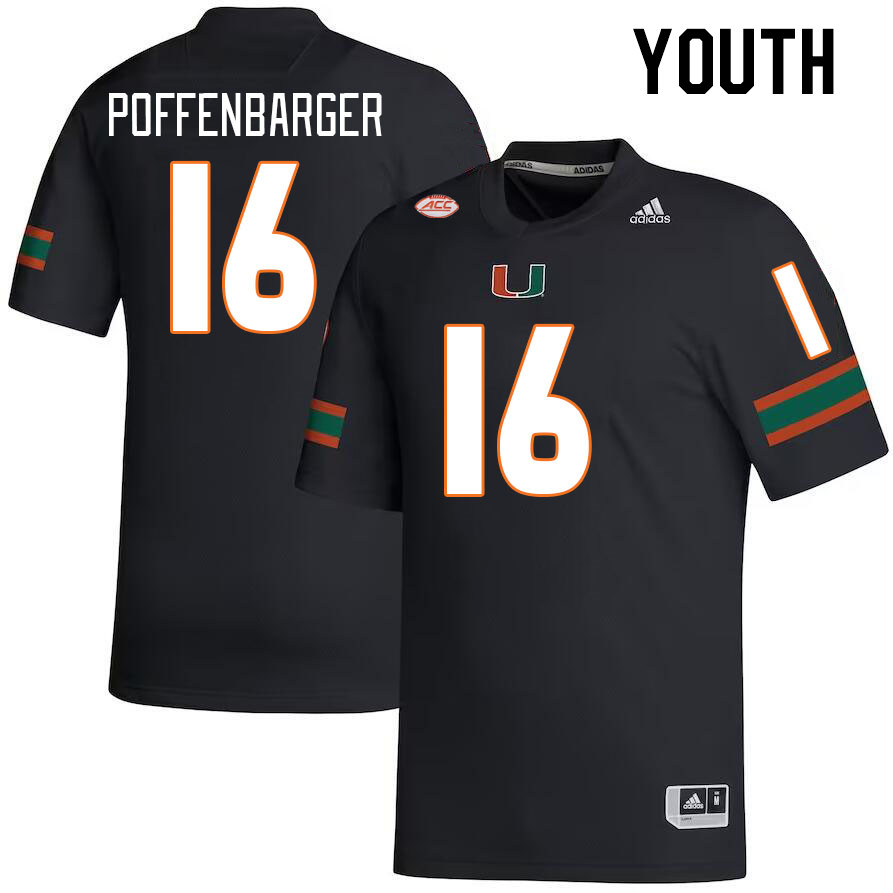 Youth #16 Reese Poffenbarger Miami Hurricanes College Football Jerseys Stitched-Black